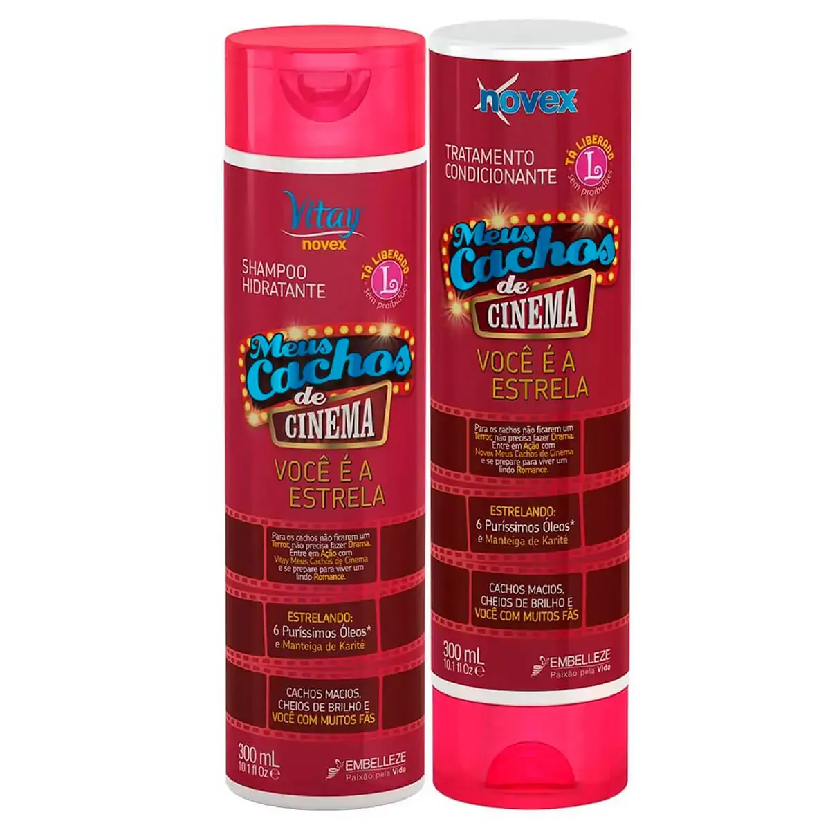 Kit Shampoo Hidratante Tratamento Condicionante Vitay Novex Meus Cachos De Cinema 300ml Cada