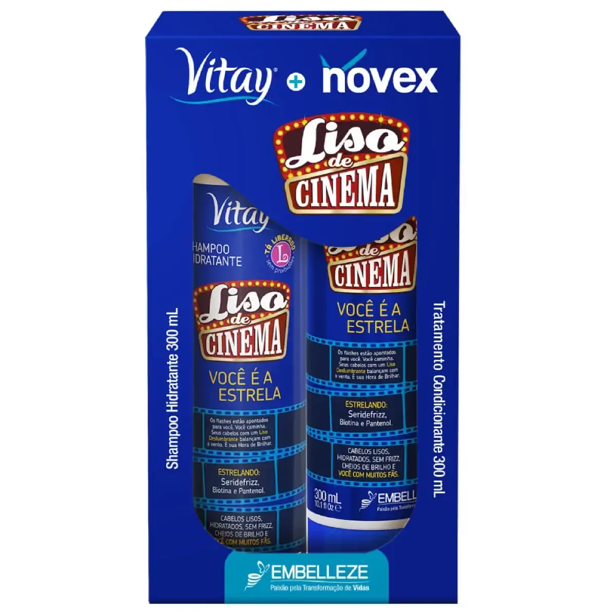 Kit Shampoo Hidratante Tratamento Condicionante Vitay Novex Liso De Cinema 300ml Cada
