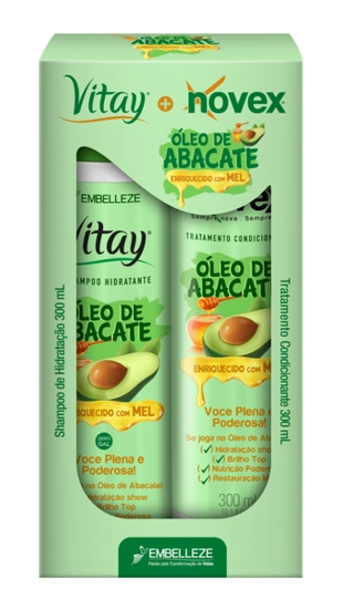 Kit Shampoo Hidratante Tratamento Condicionante Vitay Novex óleo De Abacate 300ml Cada
