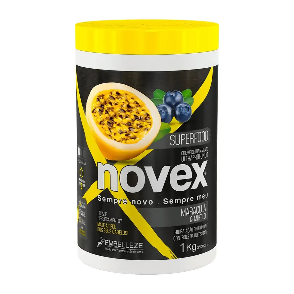 Creme De Tratamento Ultraprofundo Maracujá Mirtilo Novex Superfood Pote 1kg