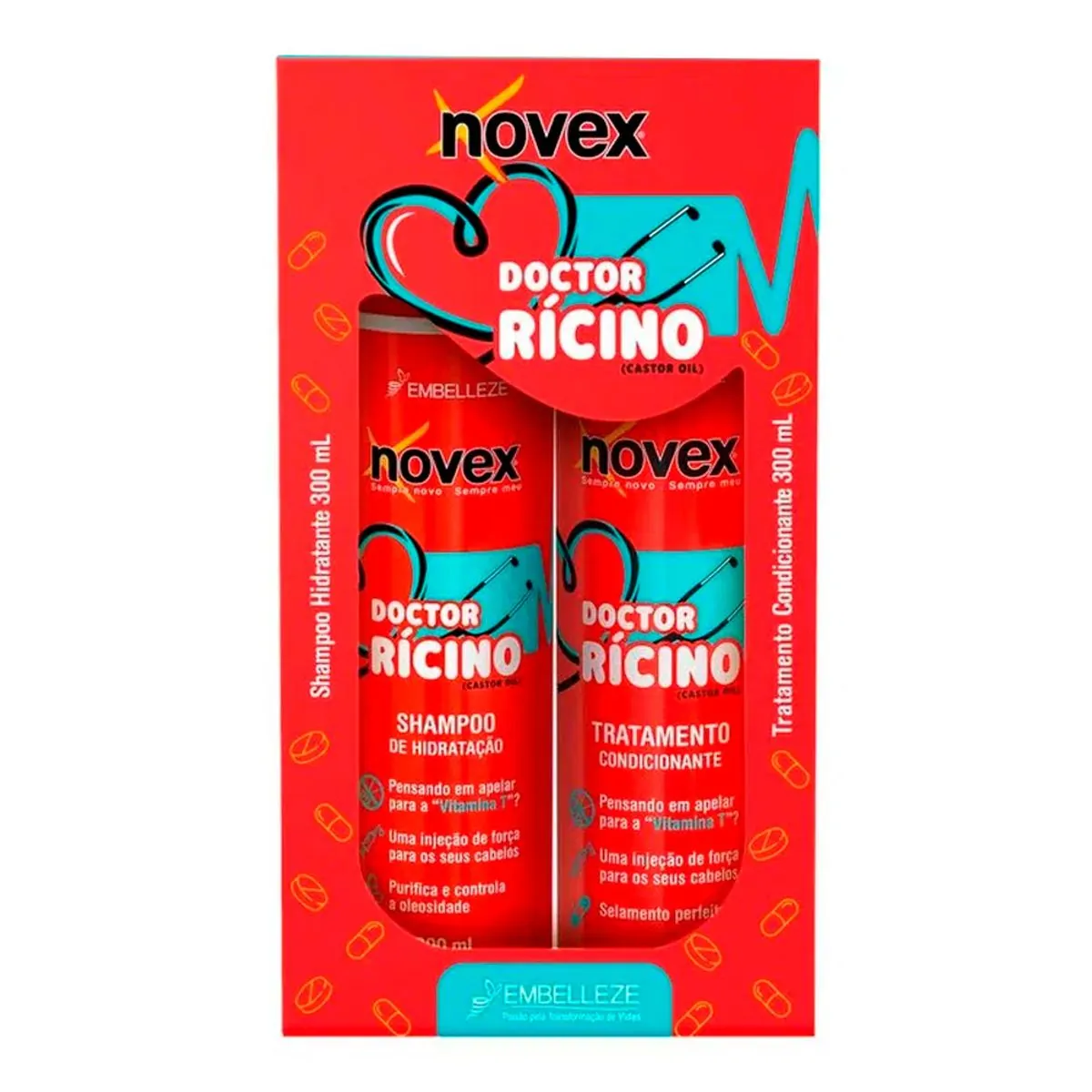 Kit Shampoo Hidratante Tratamento Condicionante Vitay Novex Doctor Rícino 300ml Cada