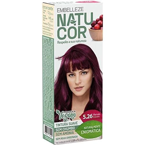 Tinta De Cabelo Naturalmente Enigmática 5.26 Natucor Kit, Marsala Escuro, Natucor, Pacote De 12