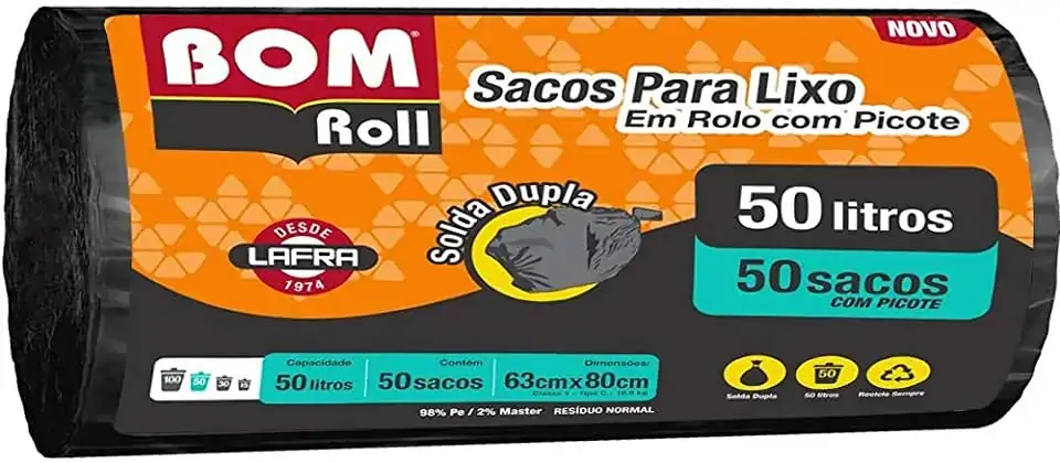 Saco De Lixo Em Rolo Preto Bom 50 Litros