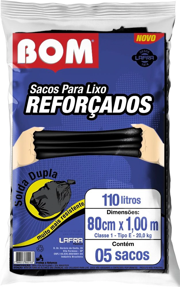 Saco Lixo Bom Preto Reforçado 110l Pt C/5