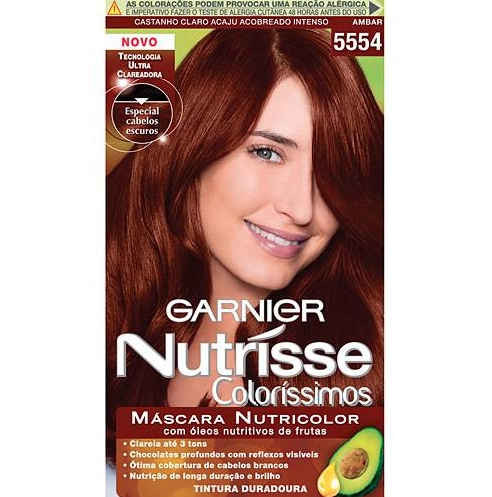Tintura Nutrisse 5554 Ambar Castanho Claro Acaju Acobreado Intenso Garnier