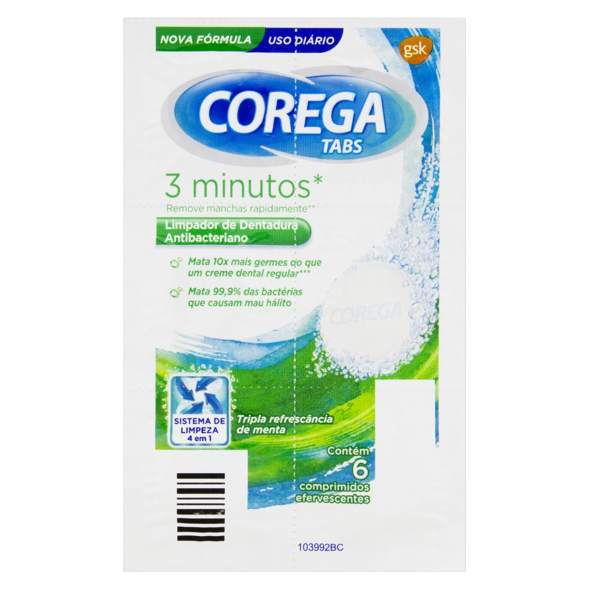Limpador de Dentadura Corega Tabs 6 Pastilhas