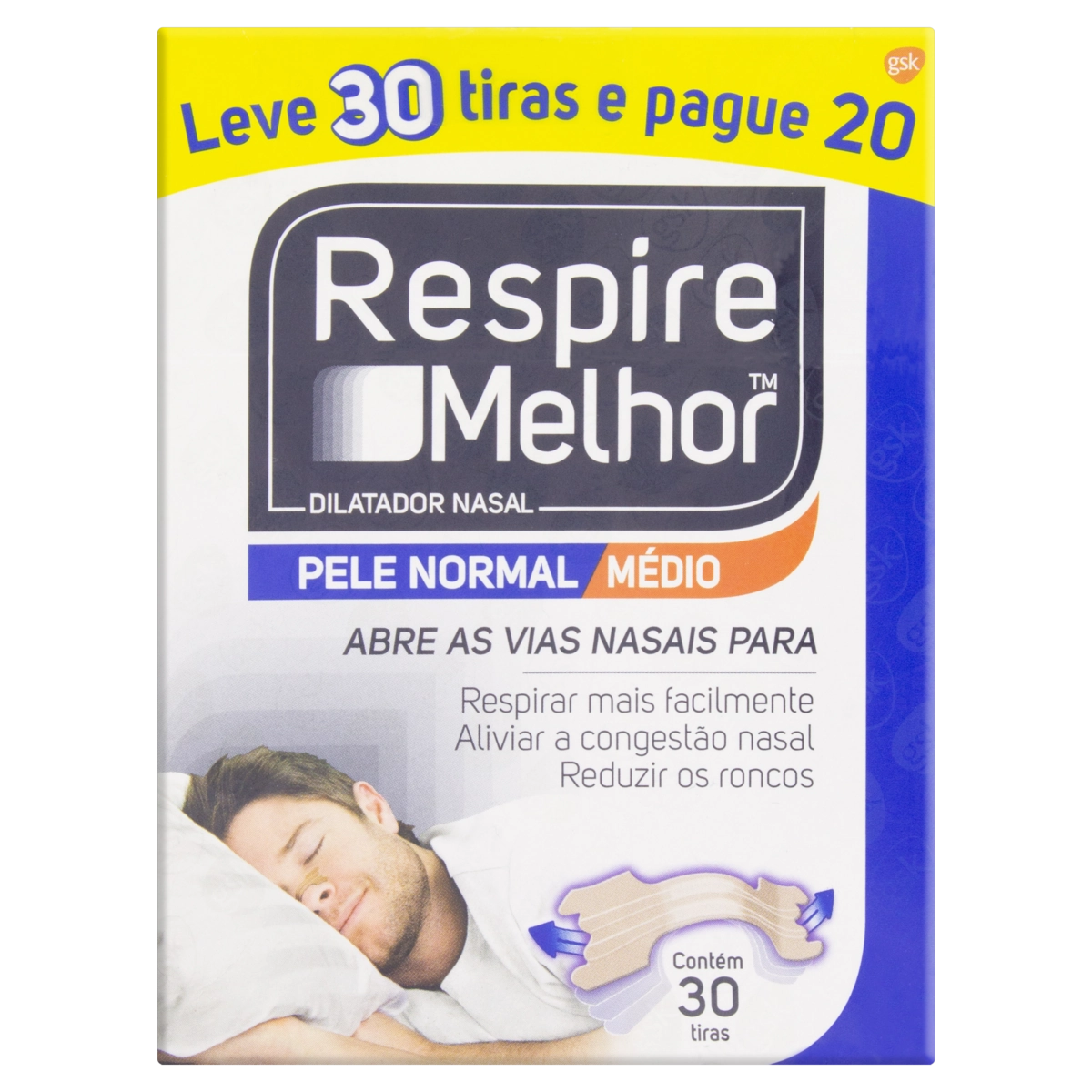 Dilatador Nasal Pele Normal Respire Melhor Médio Leve 30 Pague 20 Unidades