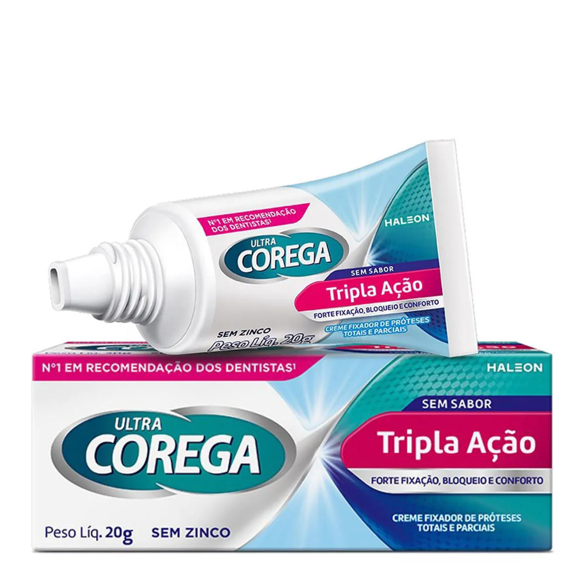 Corega Ultra Creme Tripla Ação Sem Sabor 20g Livre de Zinco