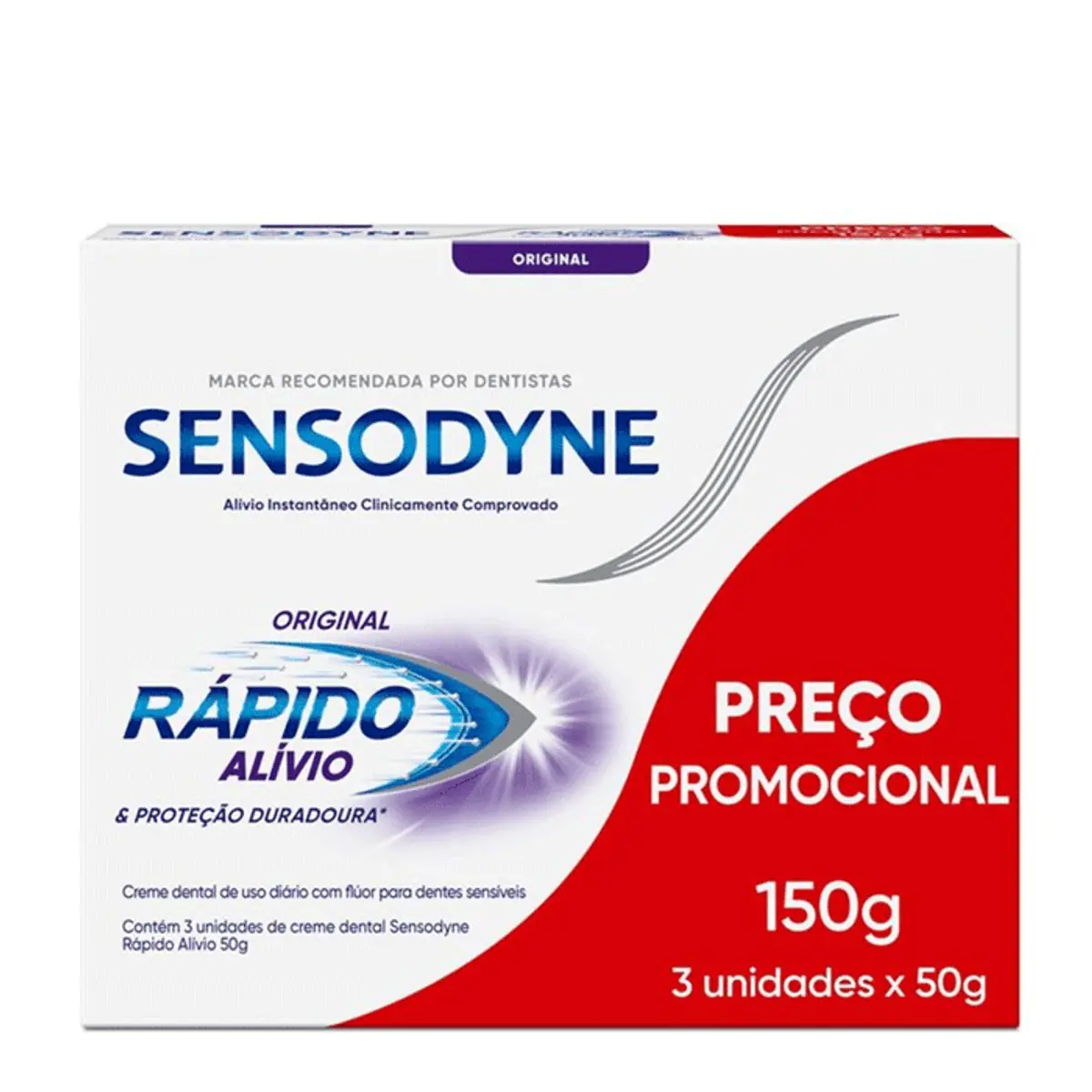 Kit Sensodyne Rápido Alívio de Creme Dental Alívio em 60 Segundos Para Dentes Sensíveis 3 Unidades de 50g