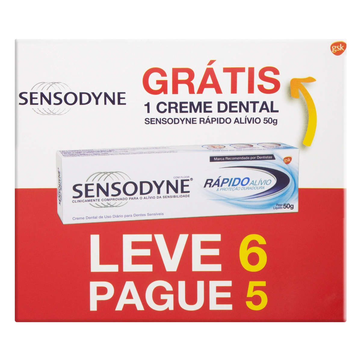 Pack Creme Dental Sensodyne Rápido Alívio Proteção Duradoura Caixa 300g Leve 6 Pague 5 Unidades