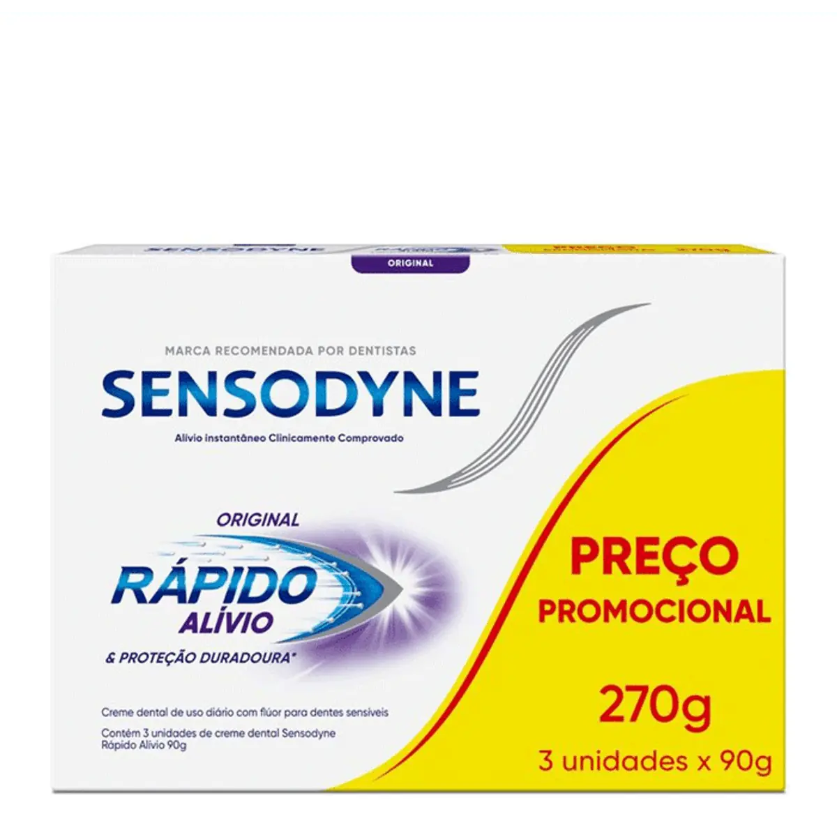 Kit Sensodyne Rápido Alívio Creme Dental Alívio em 60 Segundos Para Dentes Sensíveis 3 Unidades de 90g