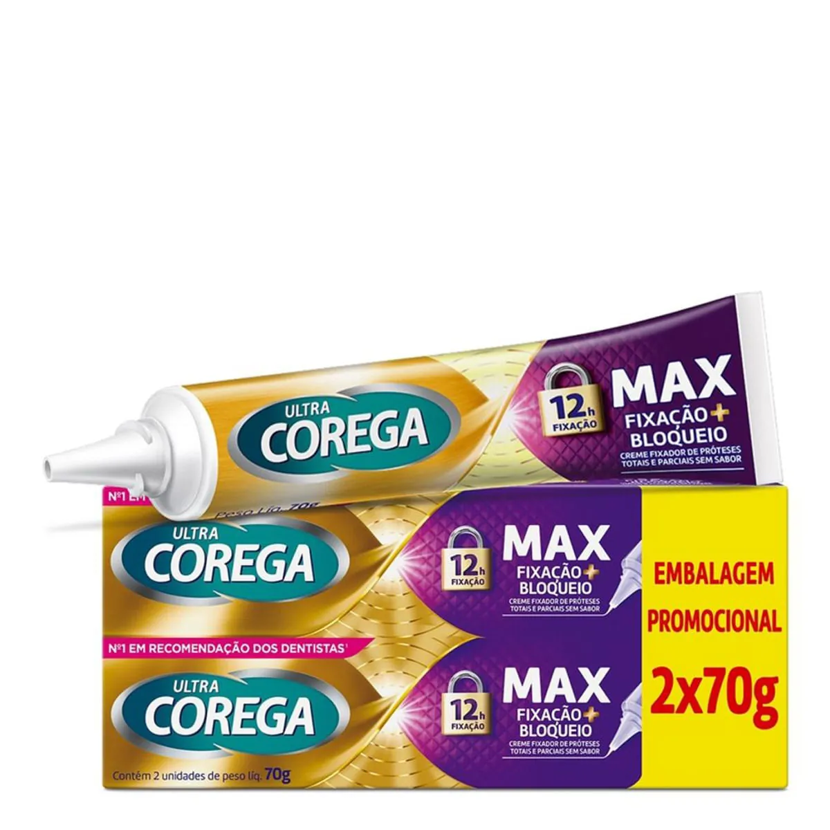 Kit Ultra Corega Creme Max Fixação Mais Bloqueio Fixador De Prótese Com 2 Unidades de 70g
