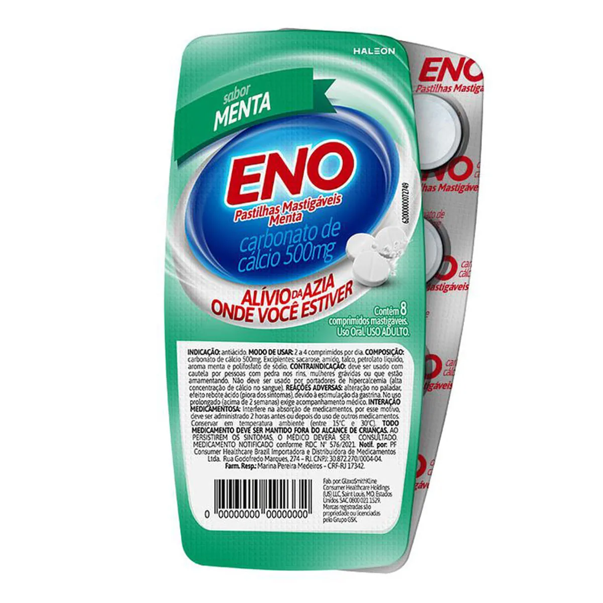 Sal De Fruta Menta Eno Cartela 11g 8 Pastilhas Mastigáveis