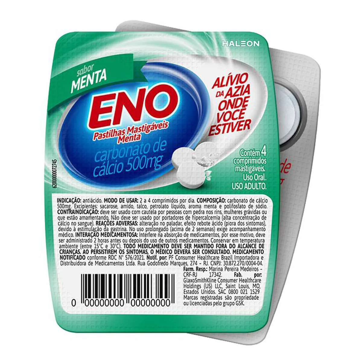 Sal De Fruta Menta Eno Cartela 5g 4 Pastilhas Mastigáveis