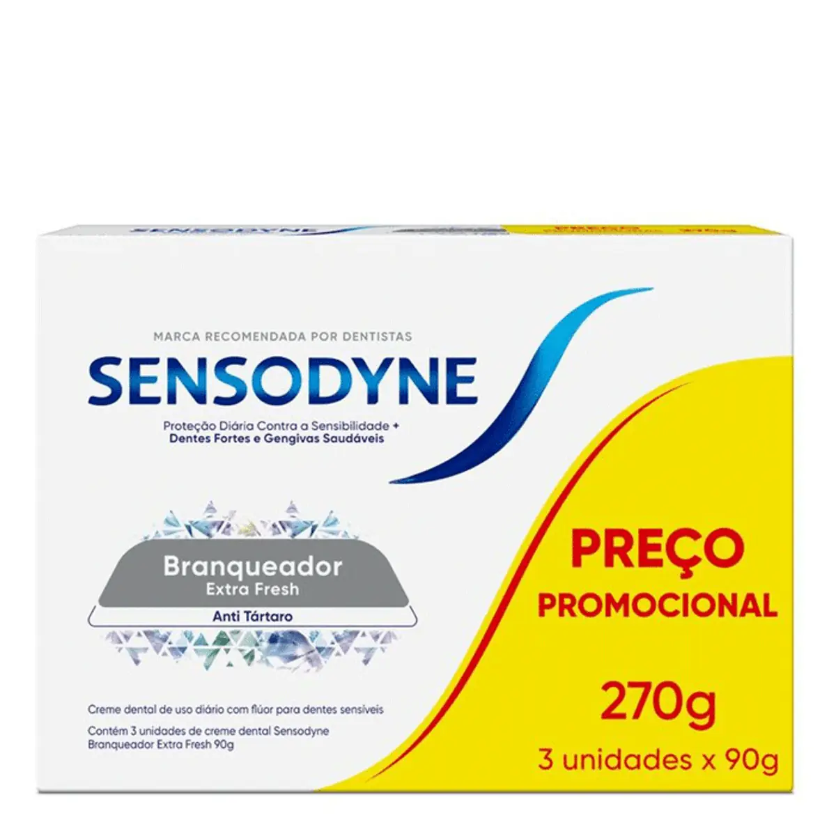 Kit Leve 3 Pague 2 Sensodyne Branqueador Extra Fresh Creme Dental Para Dentes Sensíveis 90g