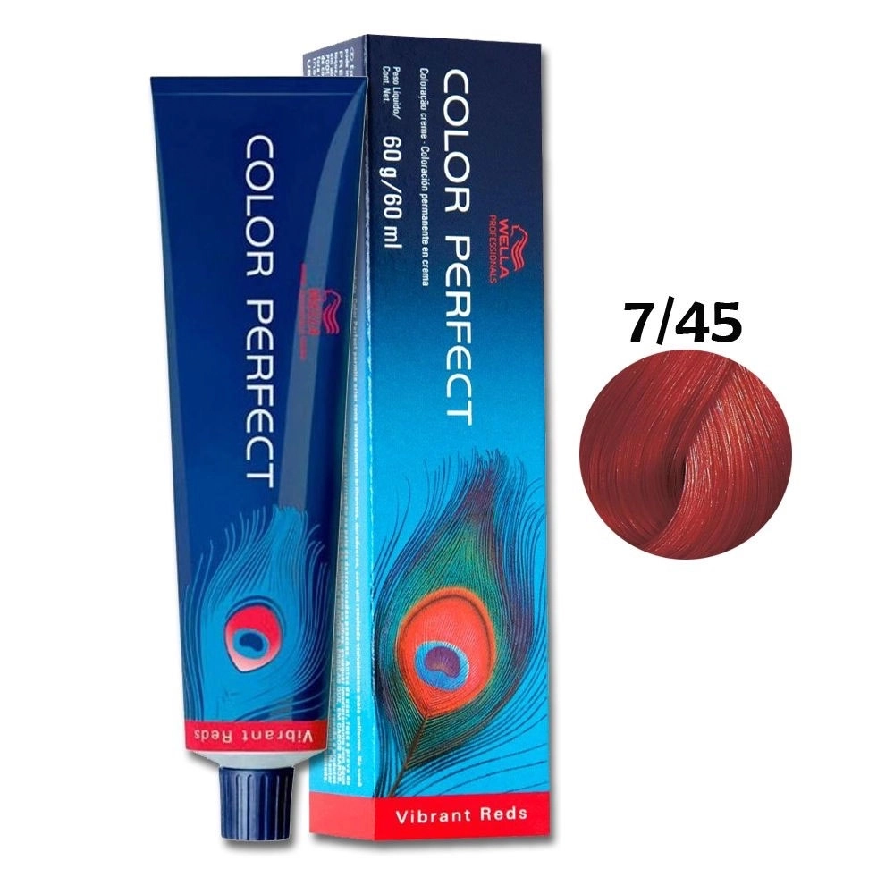 Coloracao Individual Permanente Wella Prof Color Perfect 7.45 Loiro Médio Vermelho Acaju 60g