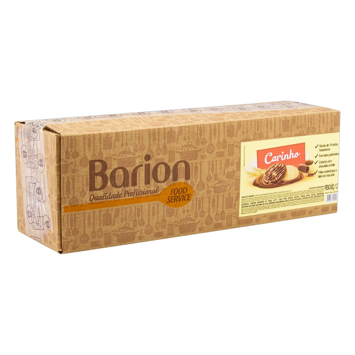 Biscoito Carinho Cobertura Chocolate Ao Leite Barion Caixa 1,7kg