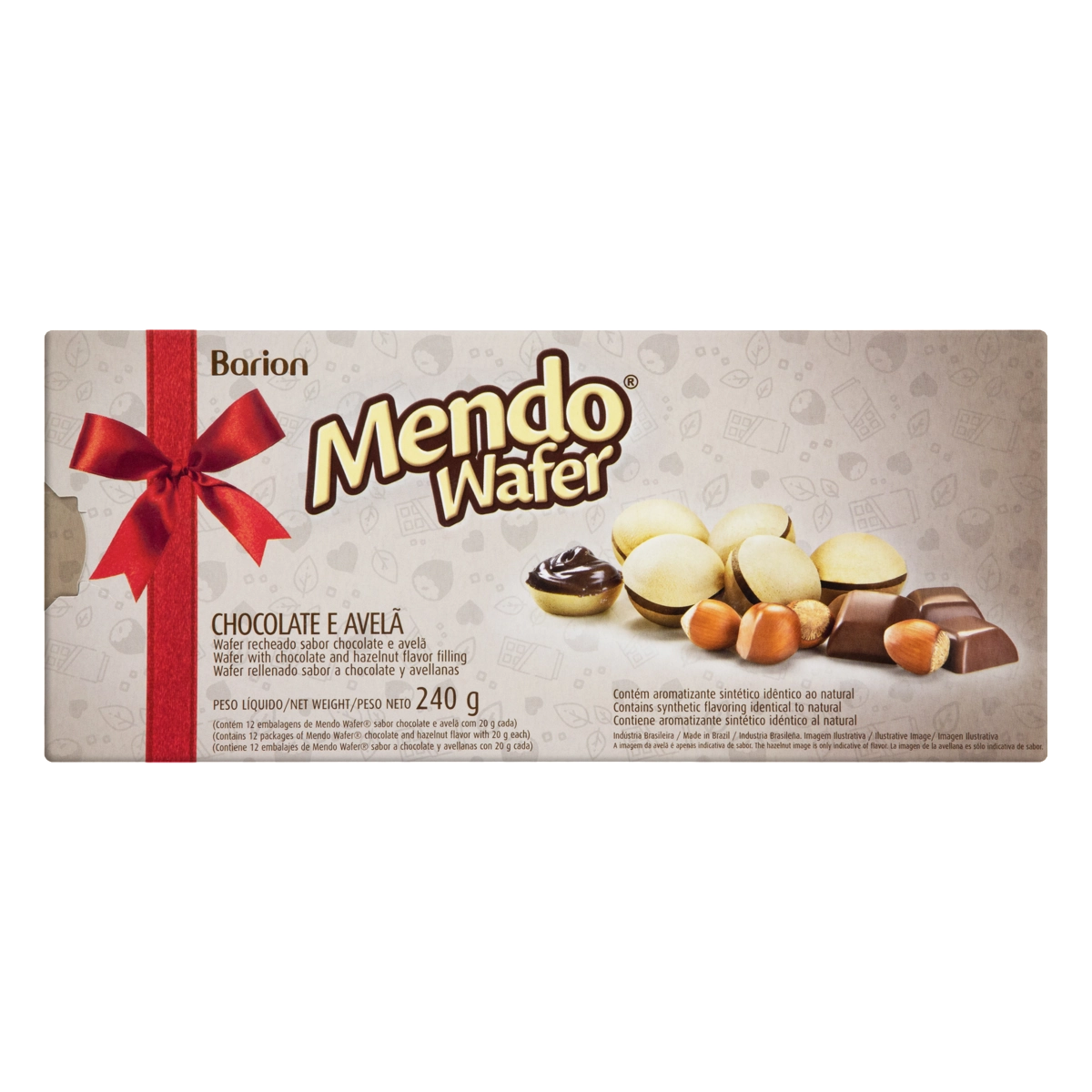 Wafer Recheio Chocolate E Avelã Barion Mendo Wafer Caixa 240g