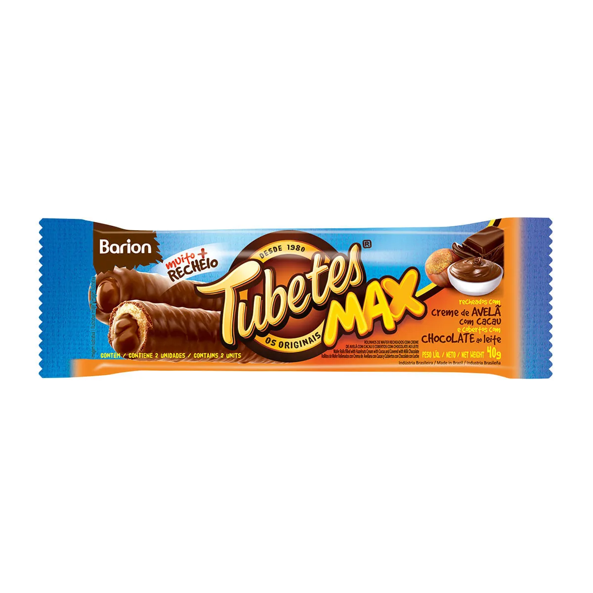 Rolinhos De Wafer Recheio Creme De Avelã Com Cacau Cobertura Chocolate Ao Leite Barion Tubetes Max P