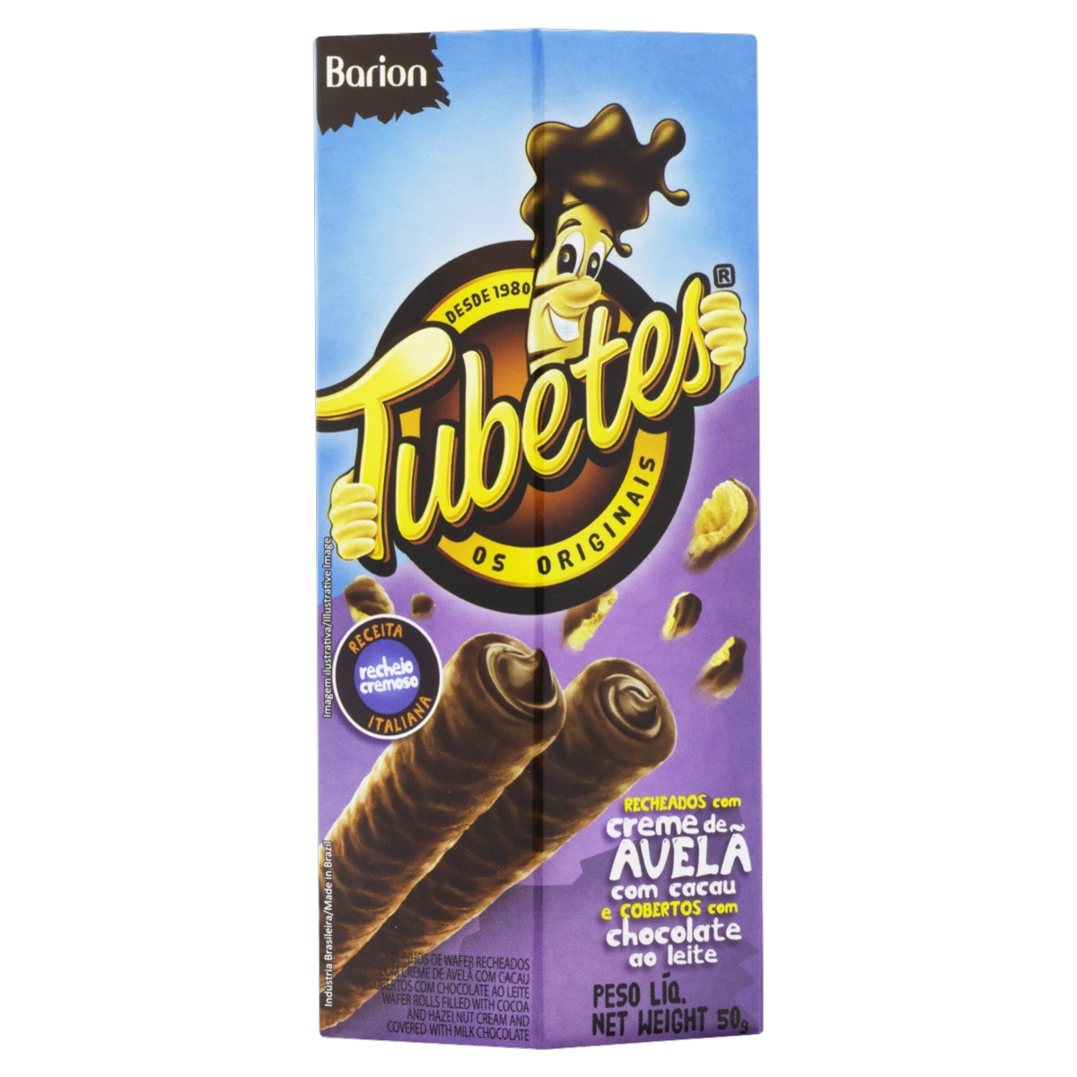 Rolinhos De Wafer Recheio Creme De Avelã Com Cacau Cobertura Chocolate Ao Leite Barion Tubetes Caixa