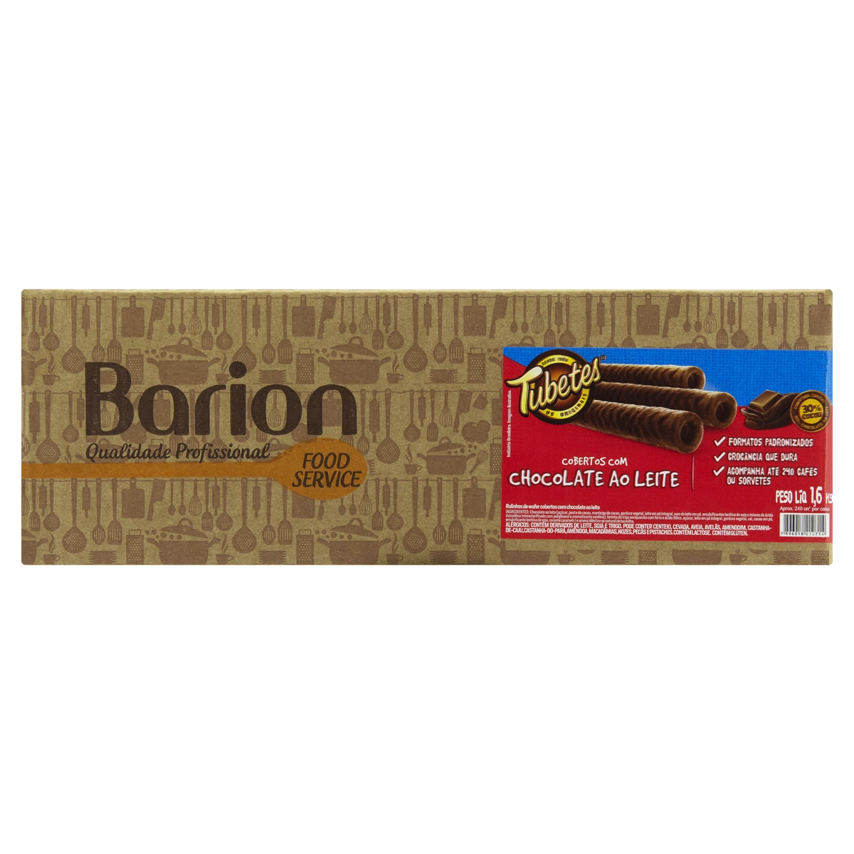 Rolinhos De Wafer Cobertura Chocolate Ao Leite Barion Tubetes Caixa 1,6kg