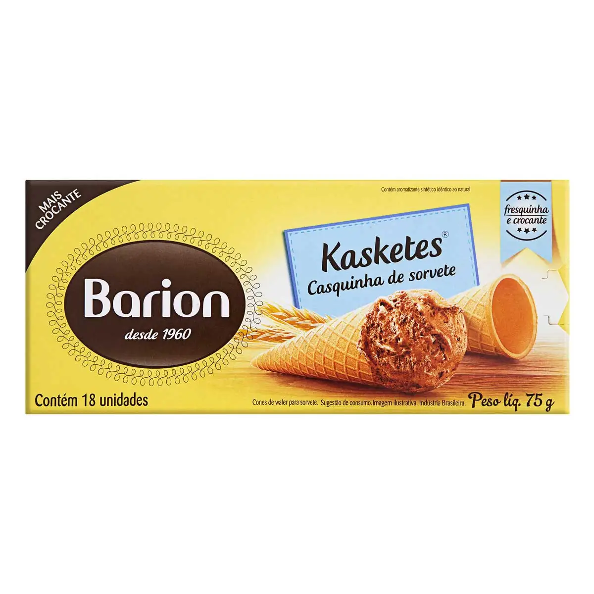 Casquinha De Sorvete Barion Kasketes Caixa 75g 18 Unidades