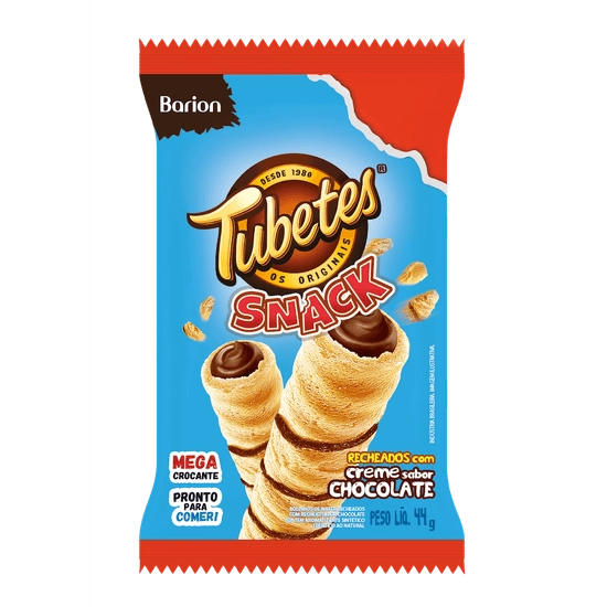 Rolinhos De Wafer Recheio Creme De Chocolate Barion Tubetes Snack Pacote 44g