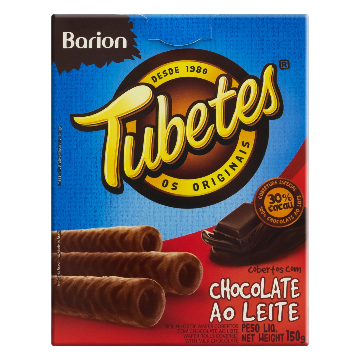 Rolinhos De Wafer Cobertura Chocolate Ao Leite Barion Tubetes Caixa 150g