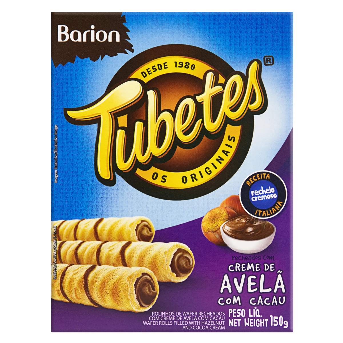 Rolinhos De Wafer Recheio Creme De Avelã Com Cacau Barion Tubetes Caixa 150g