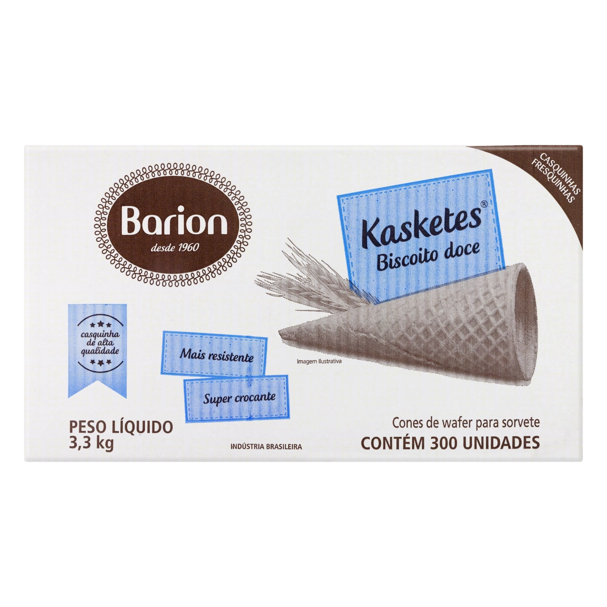 Casquinha Para Sorvete Barion Kasketes Caixa 3,3kg 300 Unidades