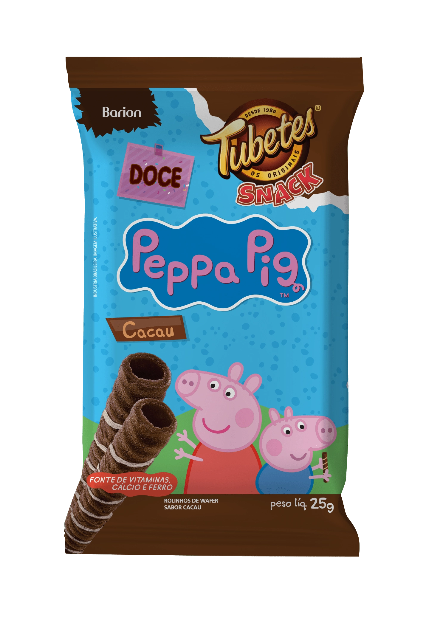 Rolinhos De Wafer Cacau Peppa Pig Barion Tubetes Snack Pacote 25g