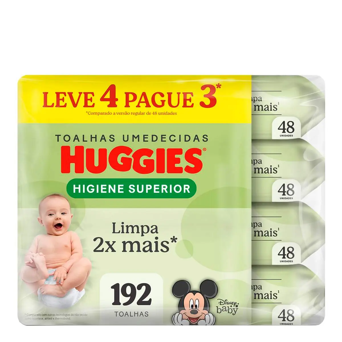 Lenços Huggies Higiene Superior Limpam 2x Mais 4 x 48 Unidades