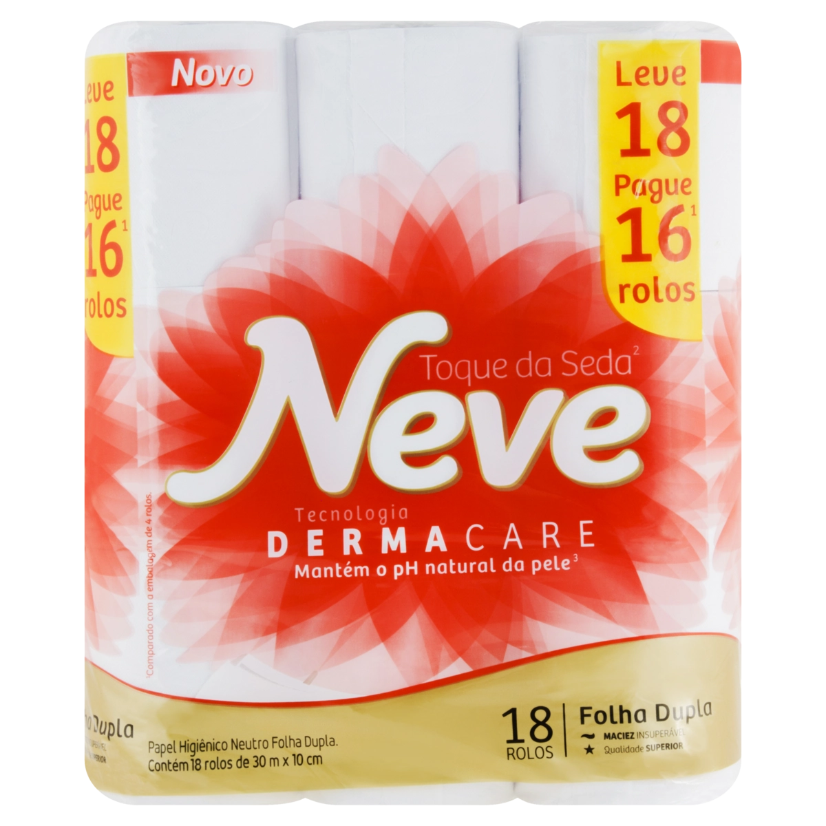 Papel Higiênico Folha Dupla Neutro Neve Toque Da Seda 30m Pacote Leve 18 Pague 16 Unidades