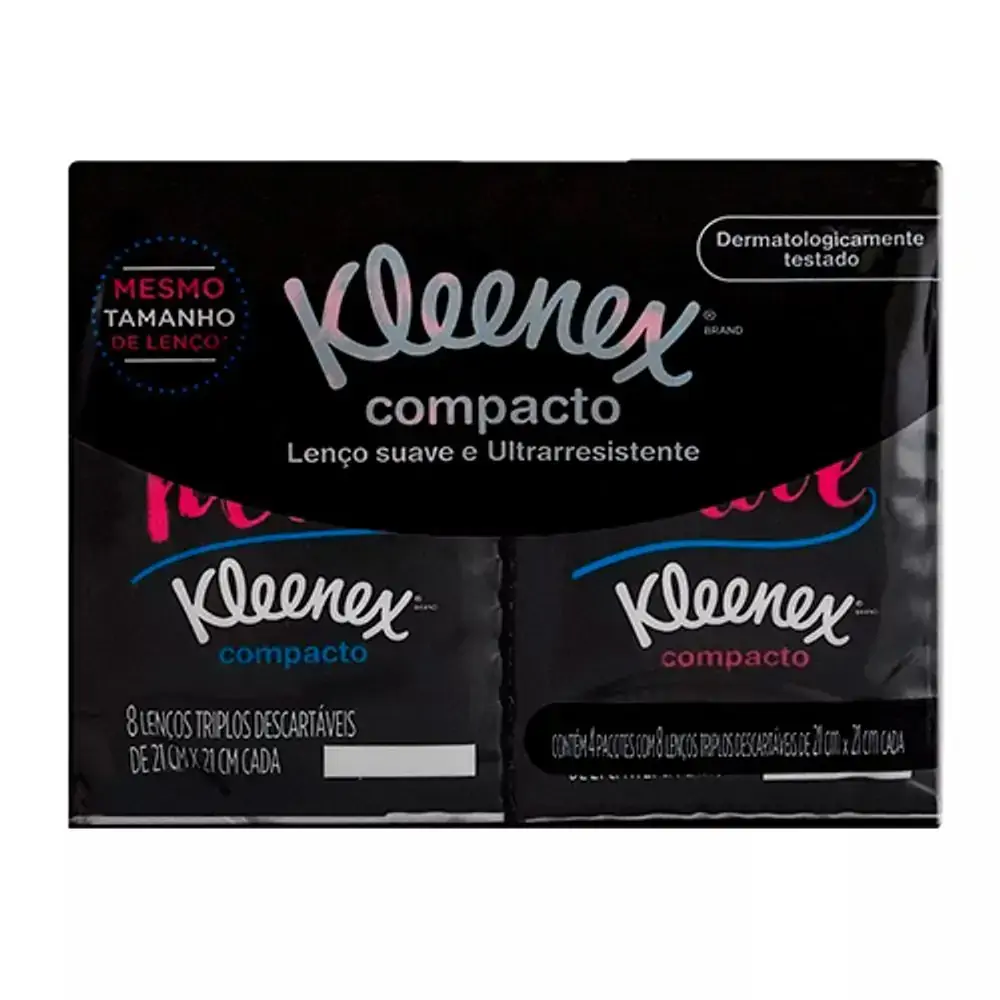 Pack Lenço De Papel Folha Tripla Suave Kleenex Compacto Pacote 32 Unidades