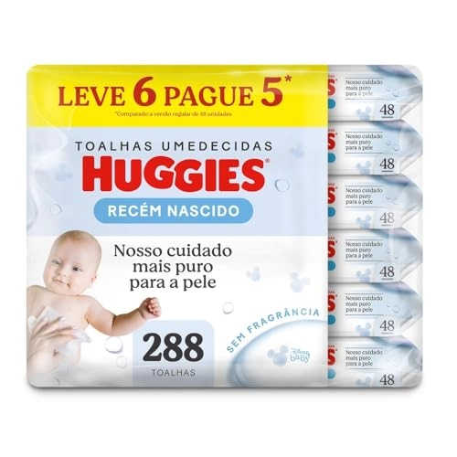 Pack Toalha Umedecida Infantil Sem Perfume Disney Baby Huggies Puro E Natural Pacote 6 Unidades