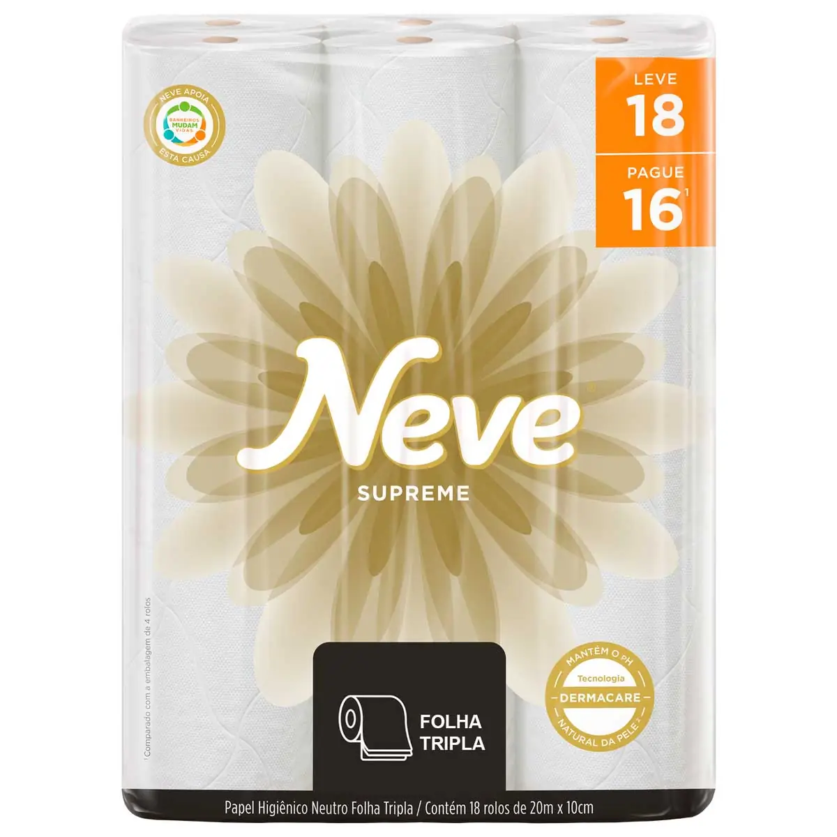 Papel Higiênico Folha Tripla Neutro Neve Supreme 20m Pacote Leve 18 Pague 16 Unidades