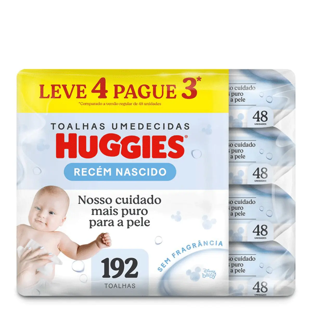 Lenços Umedecidos Huggies Recém Nascido Sem Fragrância 4 x 48 Unidades
