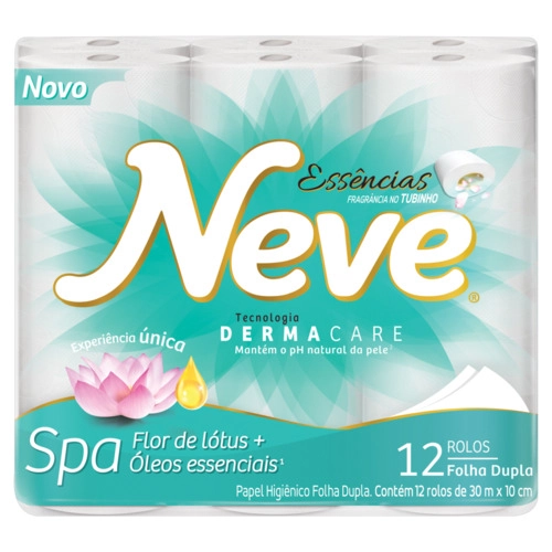 Papel Higiênico Folha Dupla Flor De Lótus E óleos Essenciais Neve Essências 30m Pacote 12 Unidades