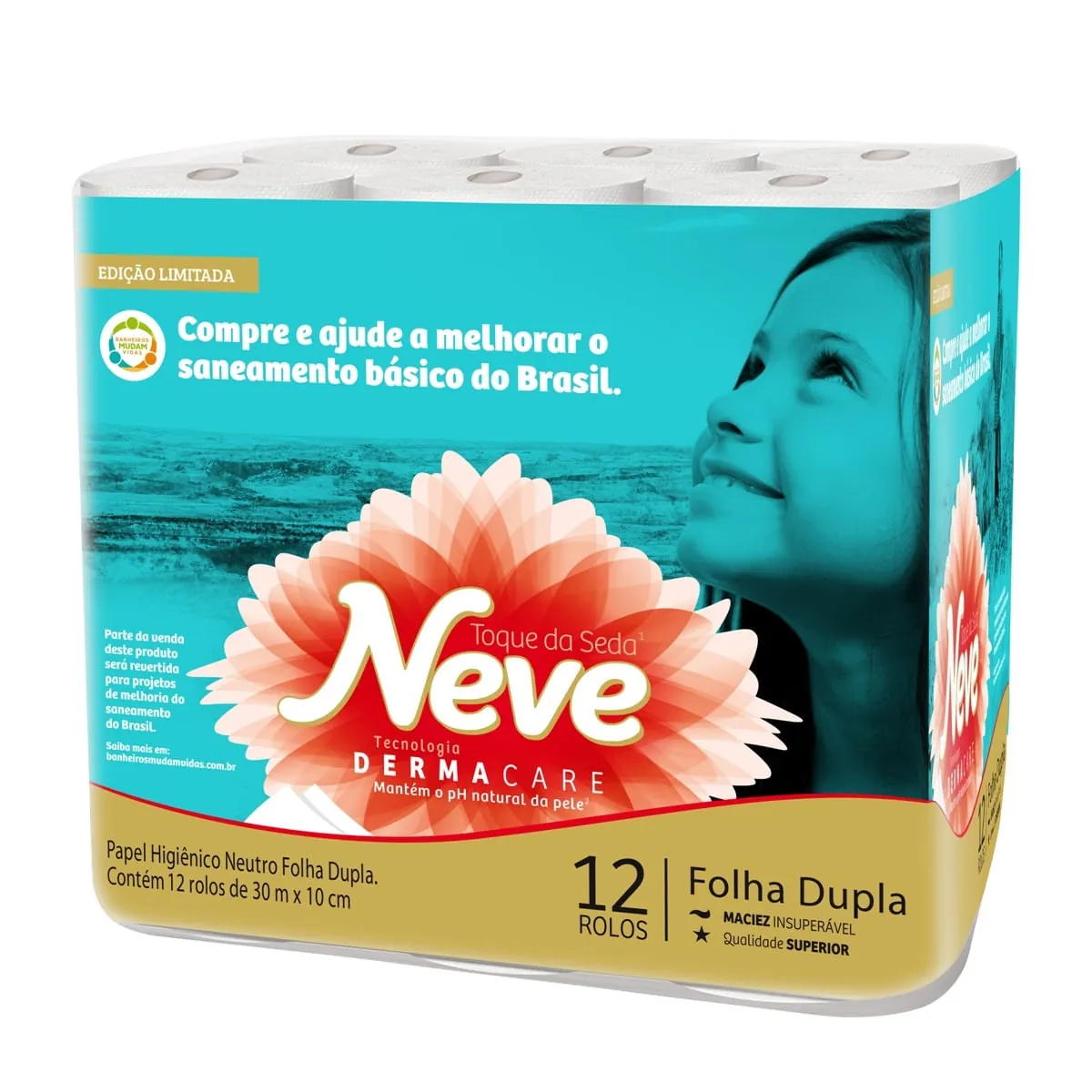 Papel Higiênico Folha Dupla Neutro Neve Toque Da Seda 30m Pacote 12 Unidades
