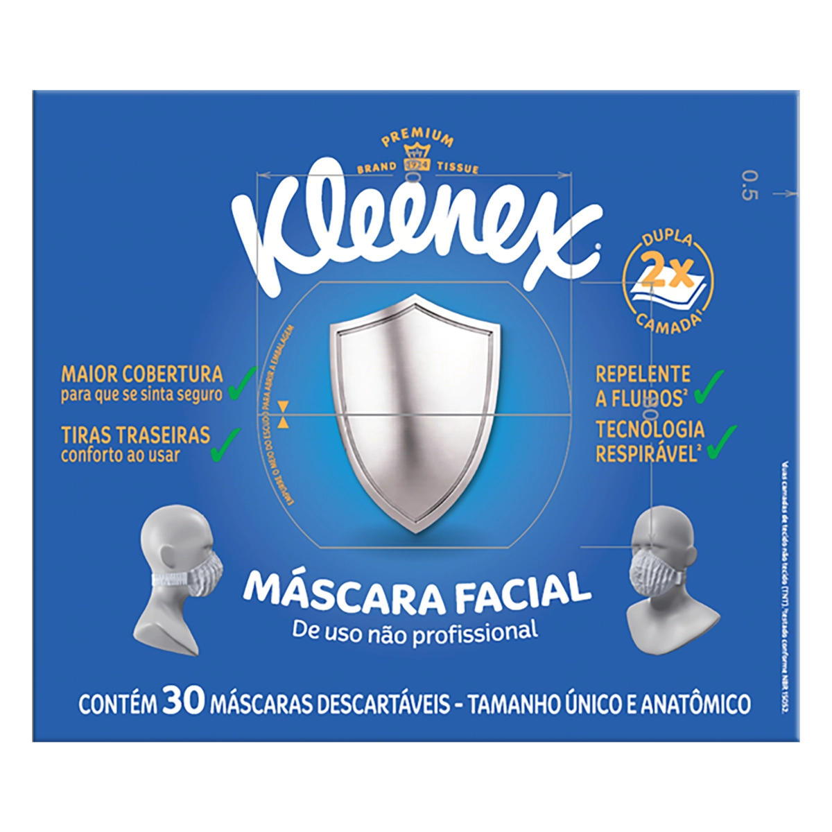 Máscara Descartável Anatômica Kleenex Premium Tamanho único Caixa 30 Unidades