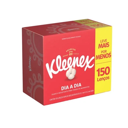 Lenço De Papel Folha Dupla Suave Kleenex Dia A Dia Caixa 150 Unidades Leve Mais Pague Menos