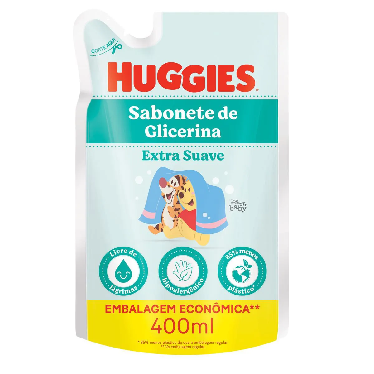 Sabonete Líquido De Glicerina Extra Suave Disney Baby Huggies Sachê 400ml Refil Embalagem Econômica