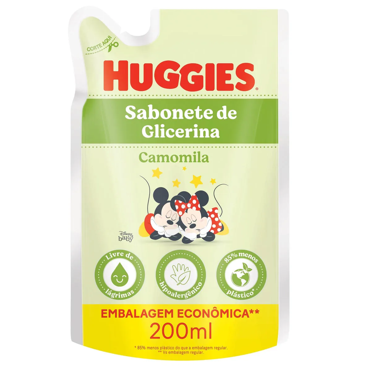 Sabonete Líquido De Glicerina Camomila Disney Baby Huggies Hora De Sonhar Sachê 200ml Refil Embalage