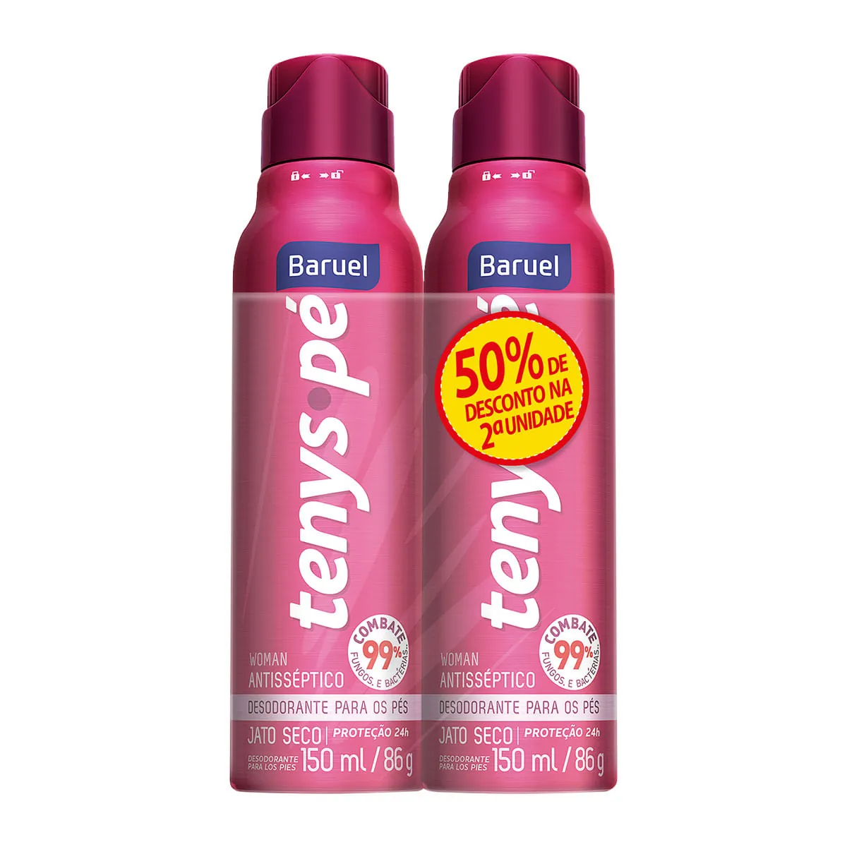 Pack Desodorante para os Pés Jato Seco Baruel Tenys Pé Woman Frasco 150ml 2 Unidades