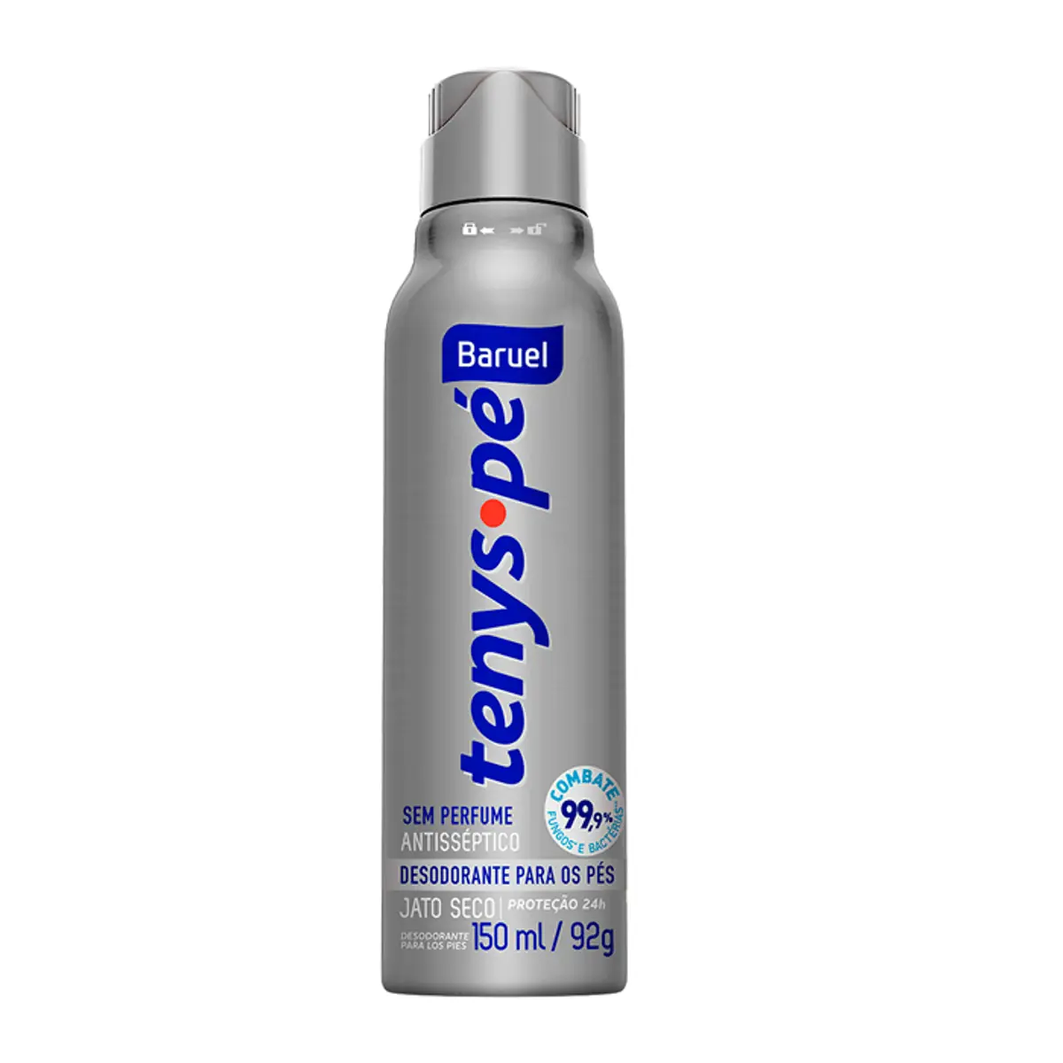 Desodorante para os Pés Jato Seco Antisséptico sem Perfume Baruel Tenys Pé Frasco 150 ml