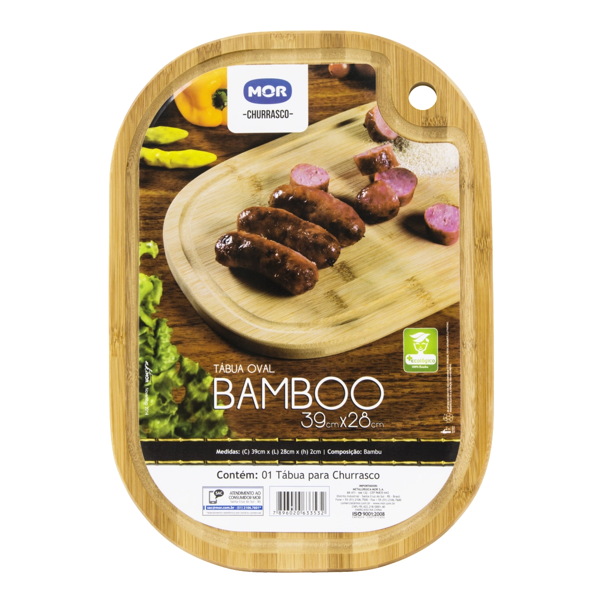 Tábua para Churrasco Bamboo Oval Mor 39cm x 28cm x 2cm