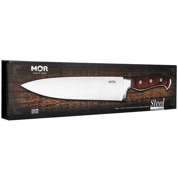 Faca do chef  8´´ em Aco inox e cabo de madeira embalagem para presente