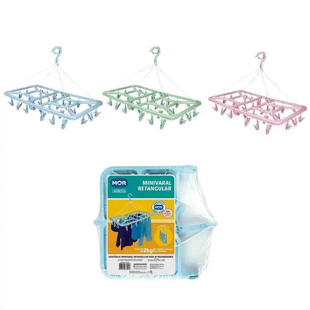 Mini-varal Retangular Dobrável 32 Prendedores