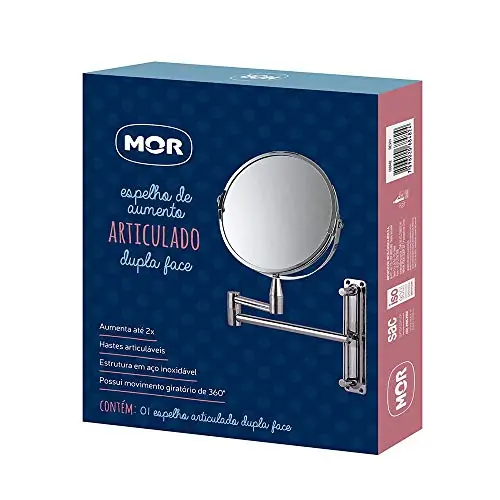 Espelho De Aumento Dupla Face Articulado Redondo Inox Barbear Maquiagem Mr8 8482