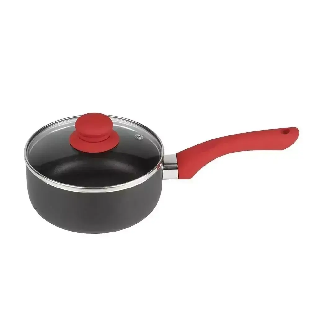Panela Mor Aroma 18cm 1,85L Preto e Vermelho em Alumínio com Tampa de Vidro